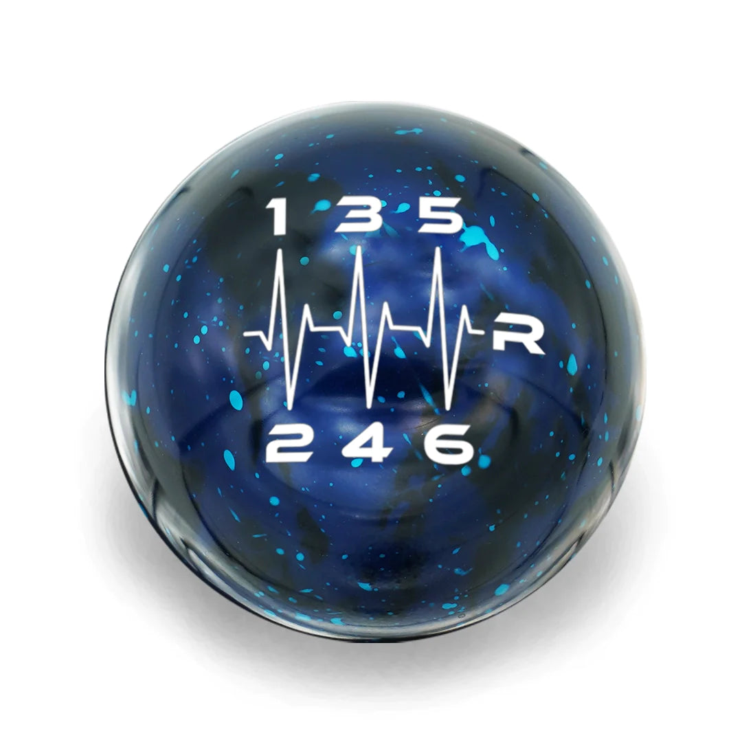 Billetworkz 6 Speed STI Shift Knob Heartbeat Engraving - STI Fitment - Cosmic Space Colors Blue Cosmic Space