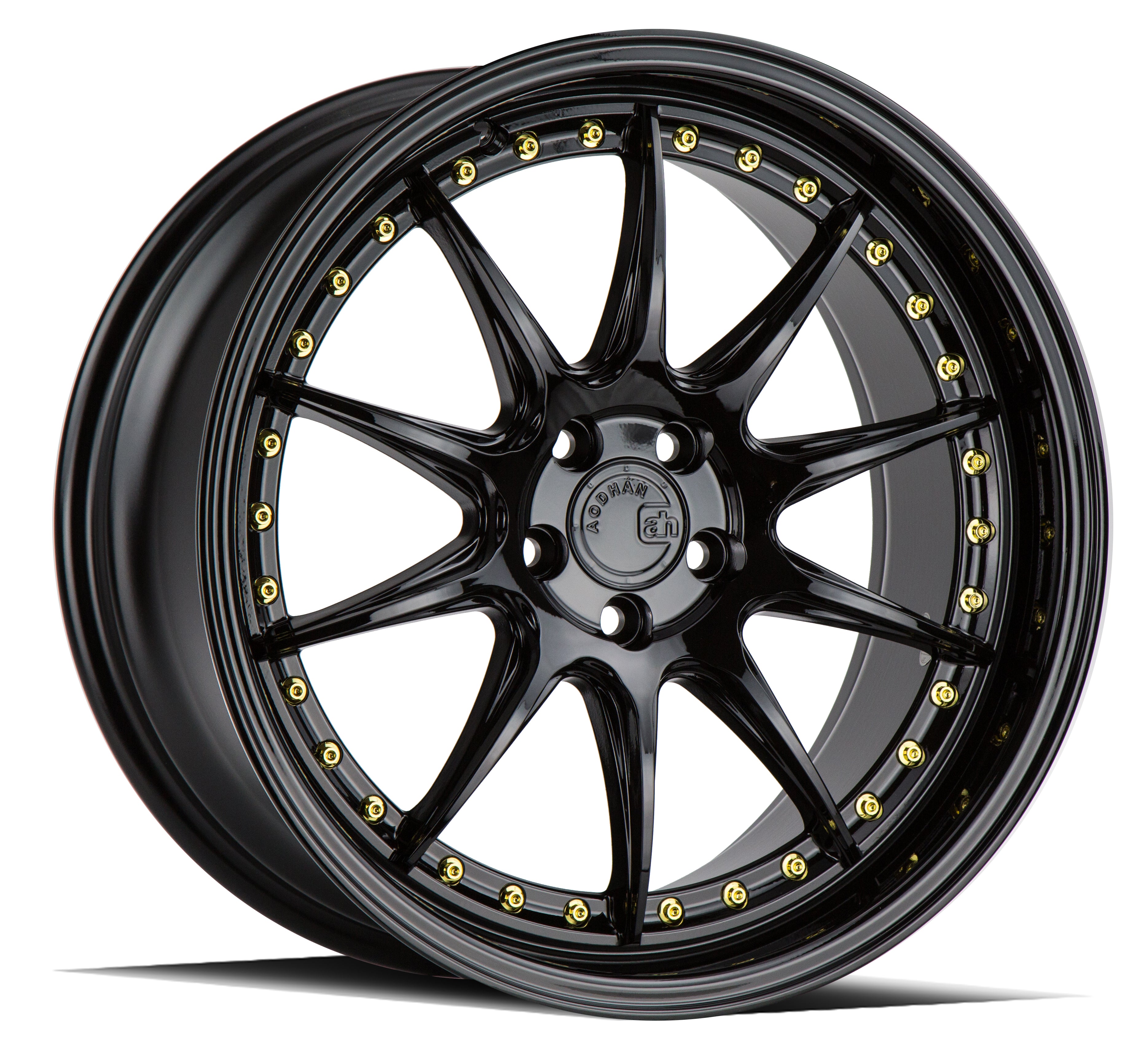 AodHan DS07 Wheels 19x8.5 5x114.3 +35 Offset Gloss Black W Gold Rivets