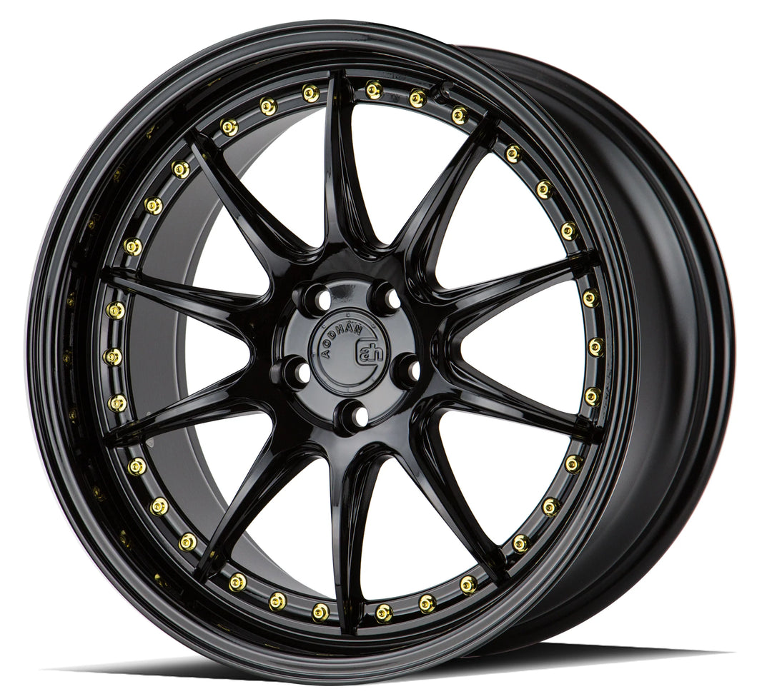 AodHan DS07 Wheels 19x9.5 5x114.3 +30 Offset Gloss Black W Gold Rivets