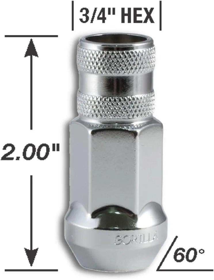 Gorilla Forged Steel Lug Nuts, Race, Conical Seat, 1/2 in.-20 RH, Open End, Chrome Steel, Set of 20