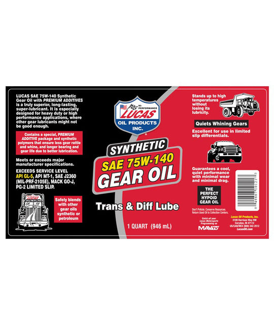 Lucas Synthetic SAE 75W-140 Gear Oil