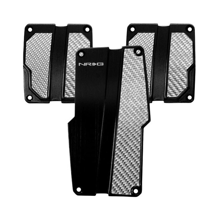 NRG Innovations Aluminum Manual Pedal Set - Black Brushed with Silver Carbon