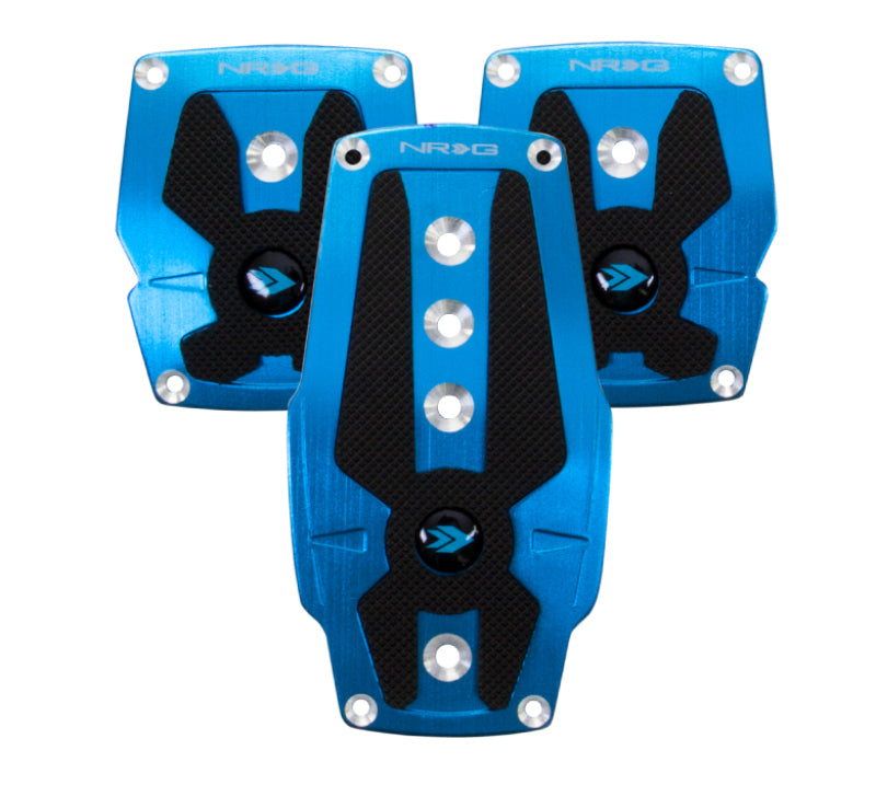 NRG Innovations Aluminum Manual Sport Pedal Set - Brushed Blue with Black Rubber Insert