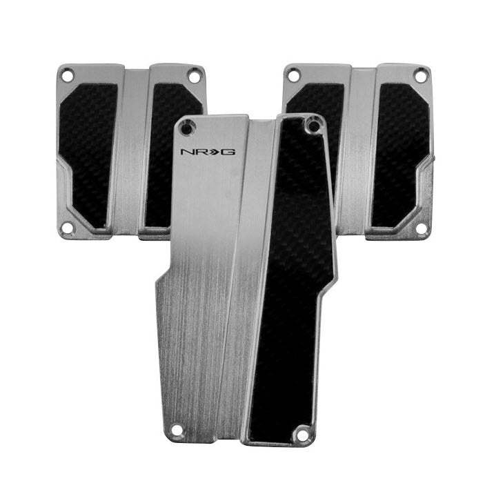 NRG Innovations Aluminum Manual Pedal Set - Silver Brushed with Black Carbon