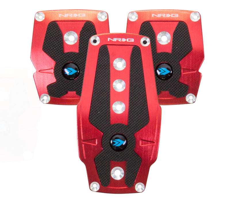 NRG Innovations Aluminum Manual Sport Pedal Set - Brushed Red with Black Rubber Insert