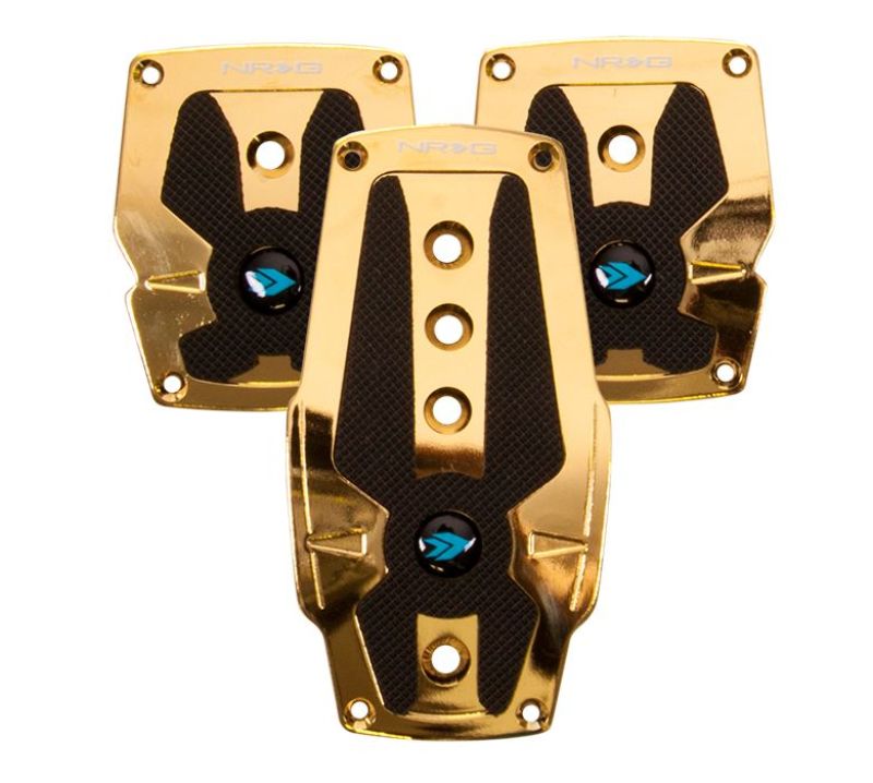 NRG Innovations Aluminum Manual Sport Pedal Set - Gold Chrome with Black Rubber Insert