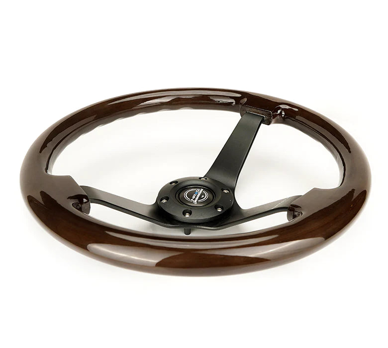 NRG Innovations Classic 350mm / 3in Deep Dark Wood Grain Steering Wheel with Black Spokes - Dirty Racing Products