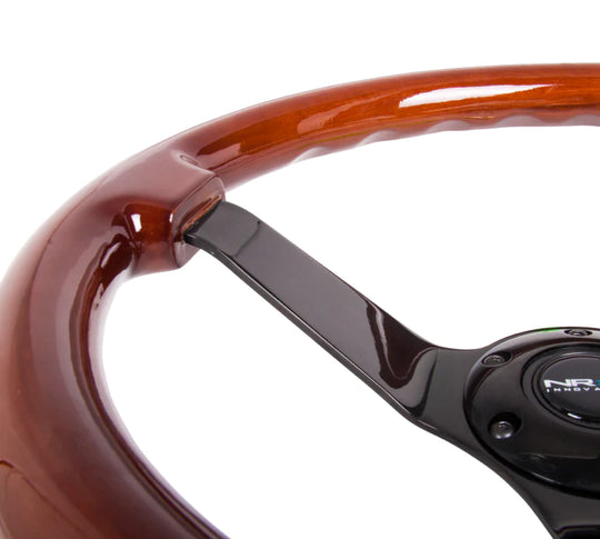 NRG Innovations Classic 350mm / 3in Deep Brown Wood Grain Steering Wheel with Black Spokes