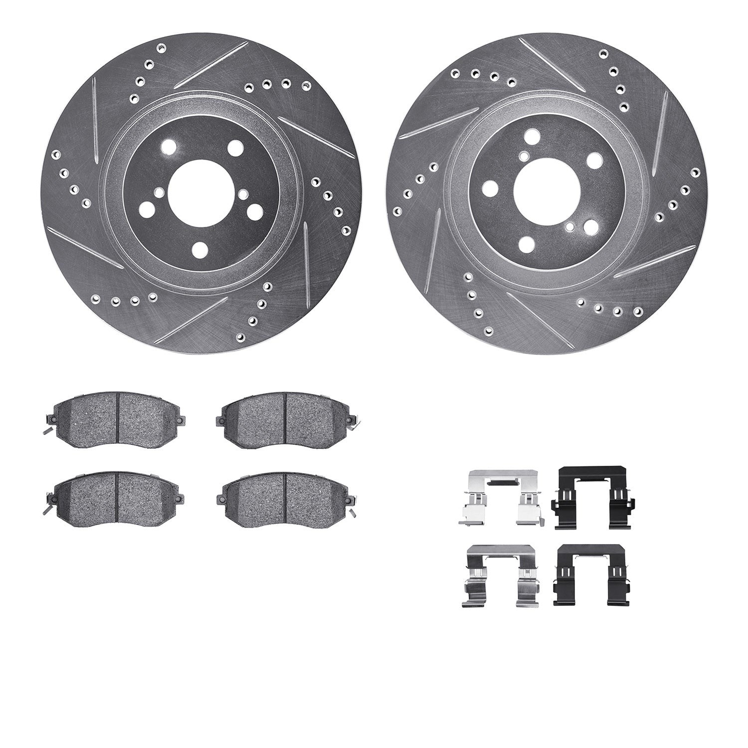 R1 Concepts Silver Drilled Slotted Rotors w/5000 OEp Brake Pads Scion FR-S, Subaru BRZ, Crosstrek, Forester, Impreza, Legacy, Outback, WRX, XV Crosstrek; Toyota 86