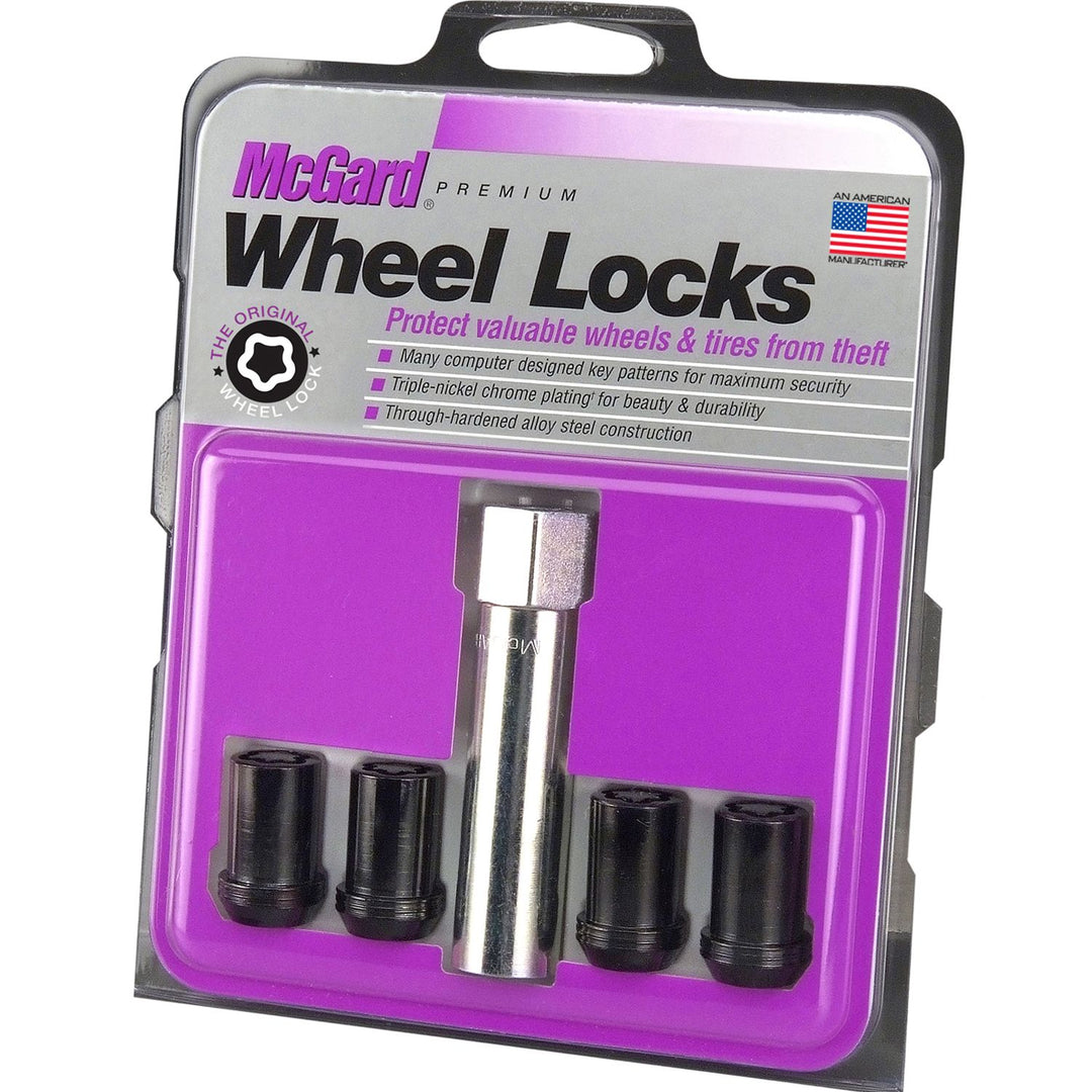 McGard Black Tuner Style Cone Seat Wheel Lock Set (M12 x 1.25 Thread Size) – Set of 4 Locks and 1 Key