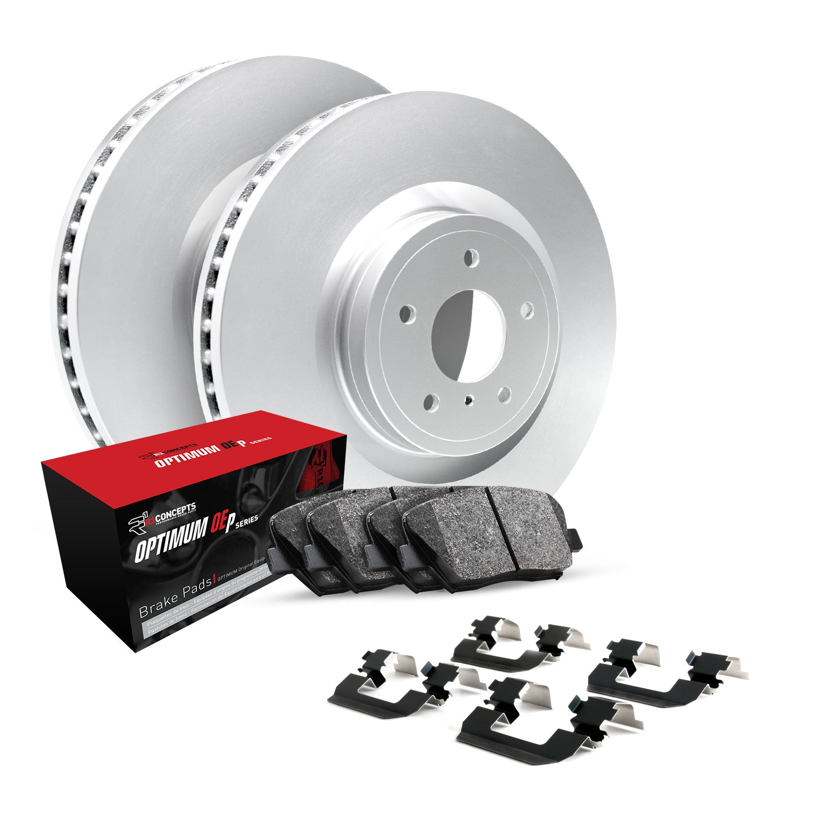 R1 Concepts Brake Rotors Carbon Coated w/Optimum OE Pads Subaru Impreza 2014-08, WRX 2020, WRX STI 2017-13