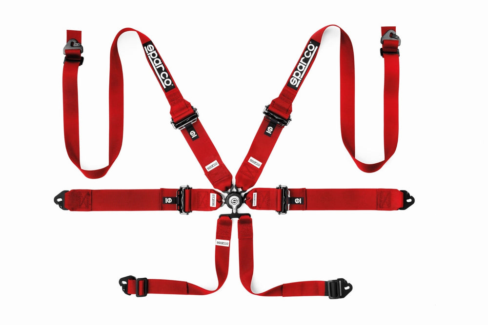 Sparco 6 Point Hans 3"/2" Aluminum Pull Down Harness Red